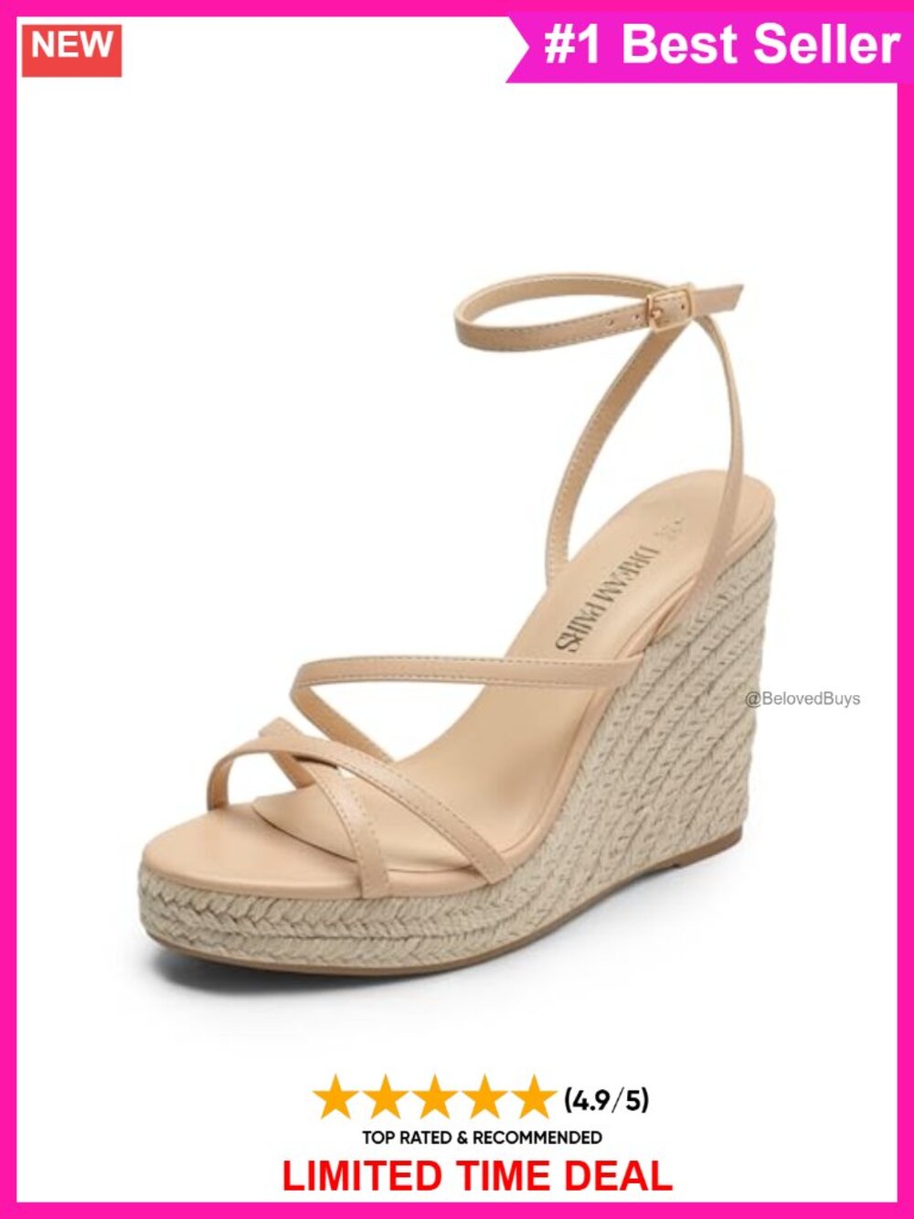 Faux Leather Strappy Espadrille Wedge Sandals Open Toe Ankle Strap